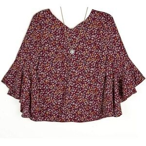 Amy Byer GIRLS FLORAL BELL PRINT SLEEVE TOP Medium